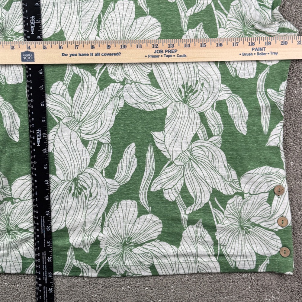 Tahari Linen Top Womens Small Green Floral Cap Sleeve Button Side Casual Summer - Picture 4 of 7